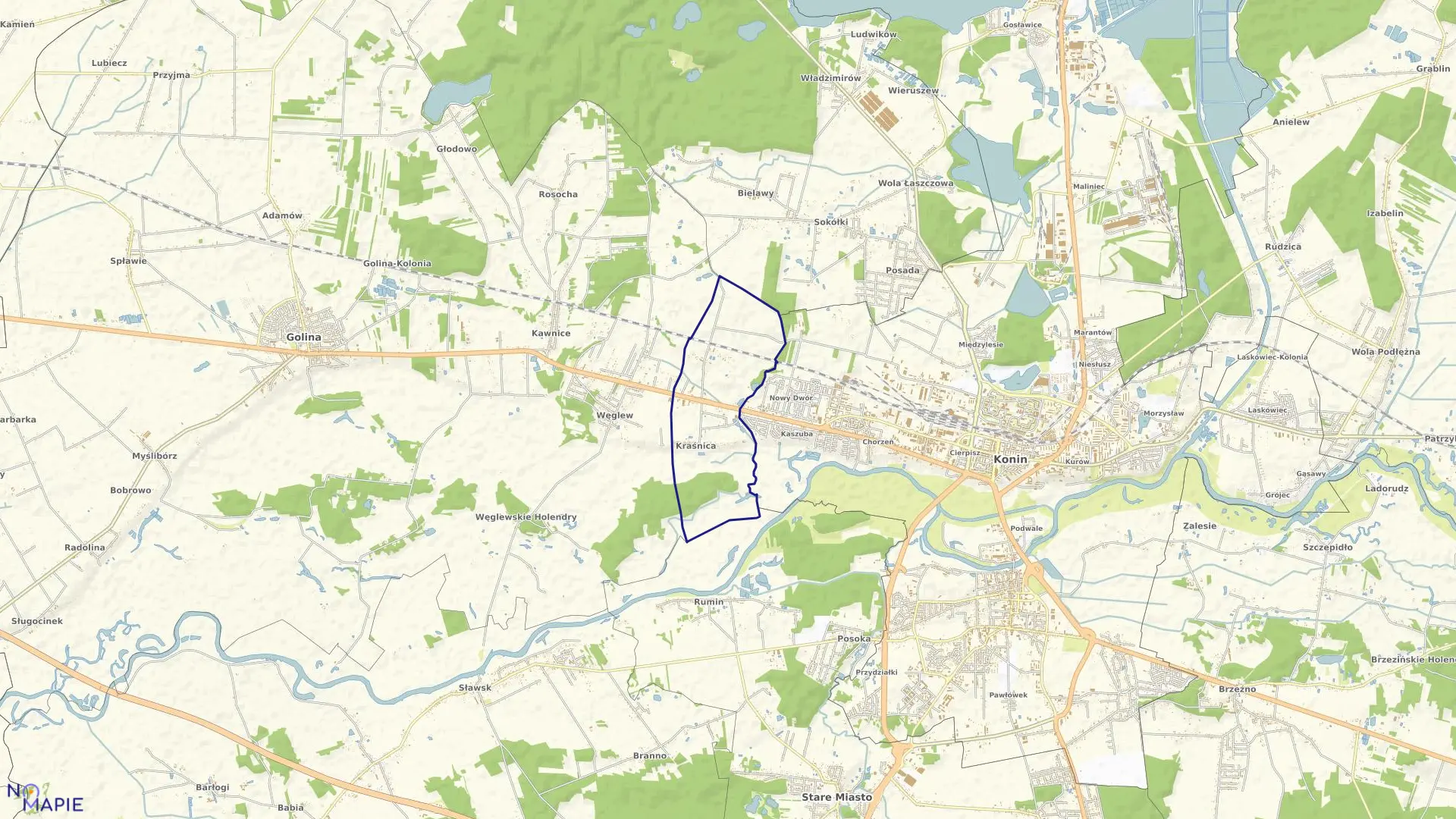 Mapa obrębu KRAŚNICA w gminie Golina